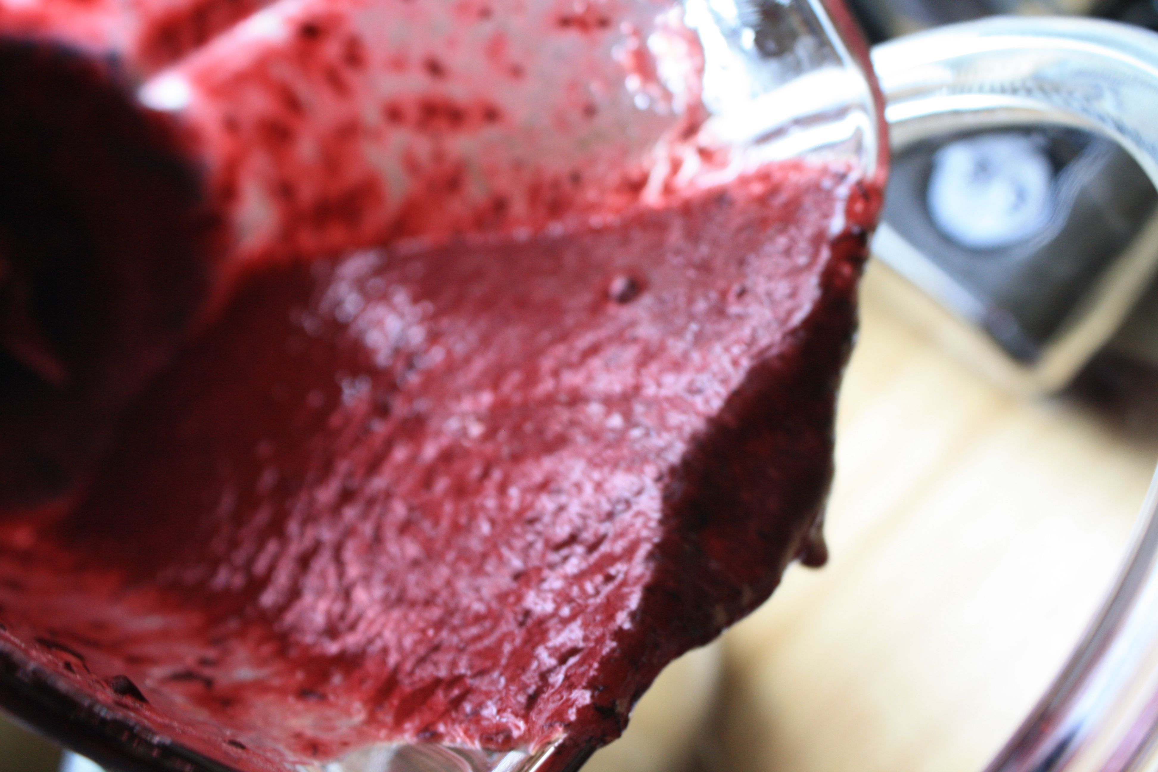 puree concord grape skins & pulp until smooth or just shy of smooth