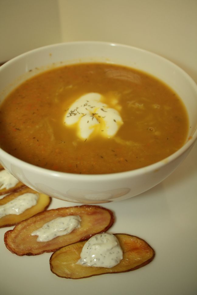 SOUP RECIPES- Golden Borscht with Potato Crostini