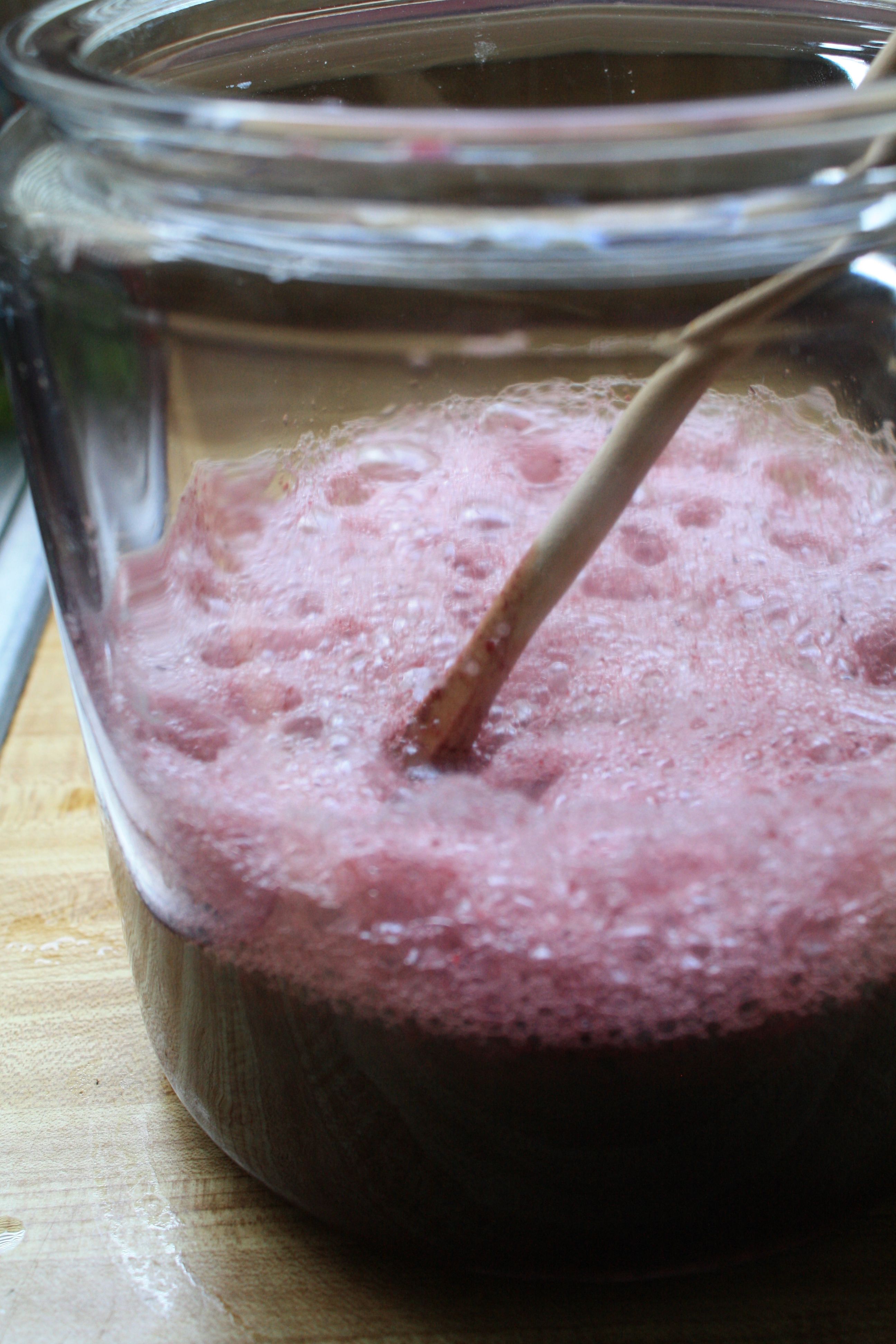 concord grape puree - pour into large glass jar & add 1 cup pinot noir