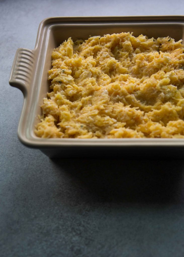 Spaghetti Squash Gratin is a switch from the classic potato gratin.