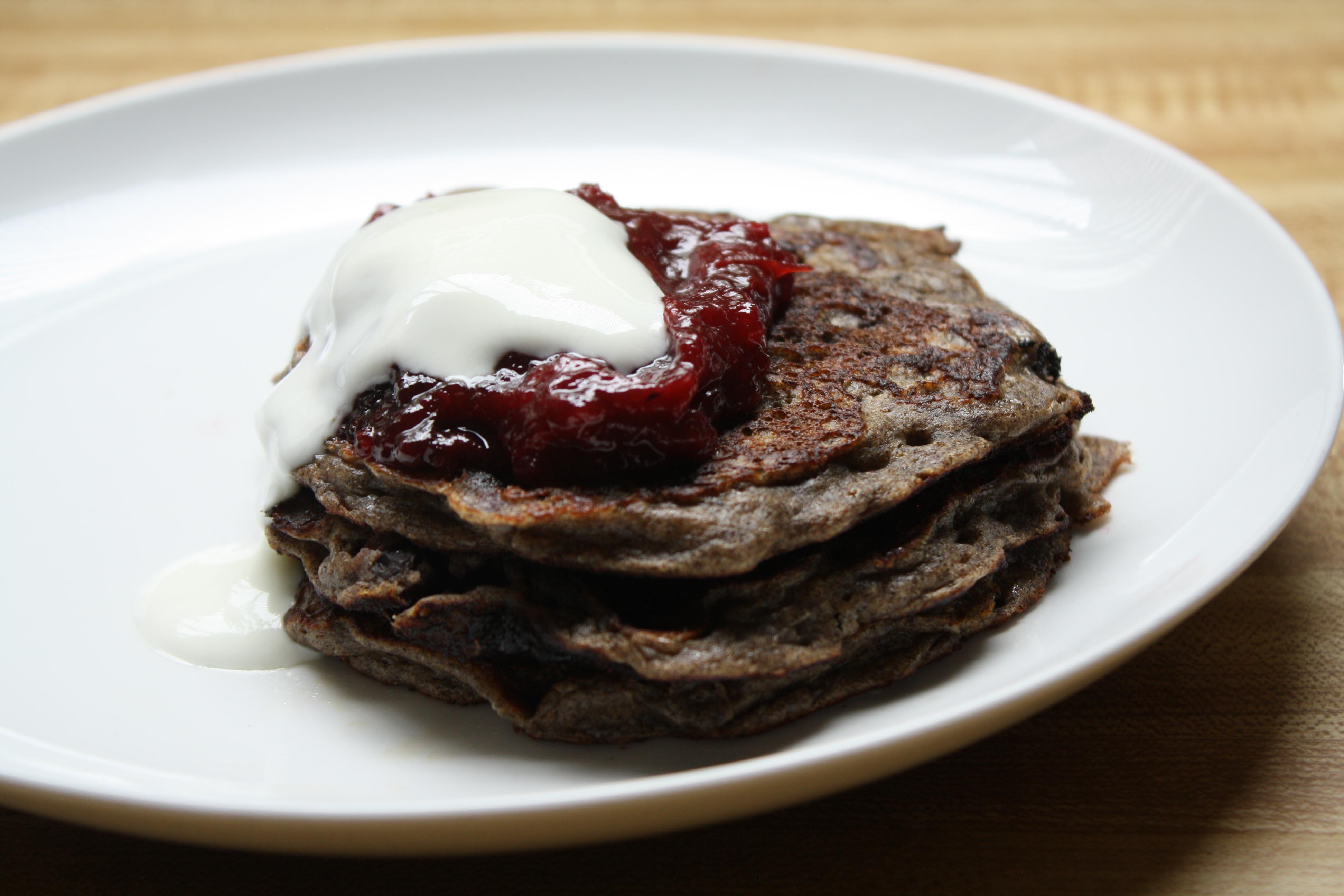 buckwheat-huckleberry-pancakes-with-plum-ginger-compote