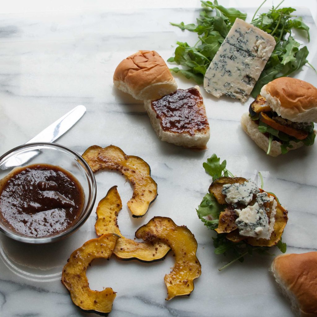 Acorn Squash Sliders with Blue Cheese & Fig Mustard