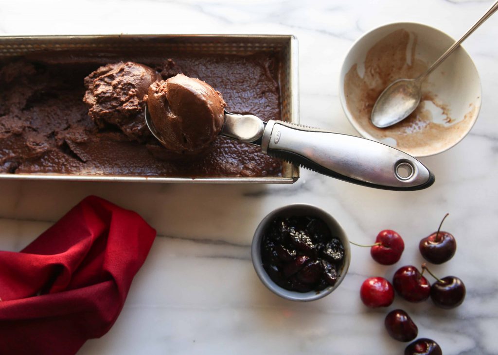 Chocolate Chile Sorbet with Fresh Cherry Compote - anneliesz