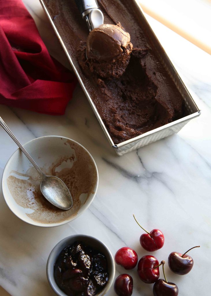 Chocolate Chile Sorbet with Fresh Cherry Compote - anneliesz