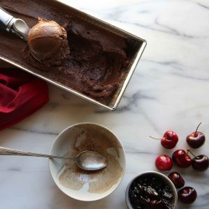 Chile Chocolate Sorbet with Cherry Compote - anneliesz