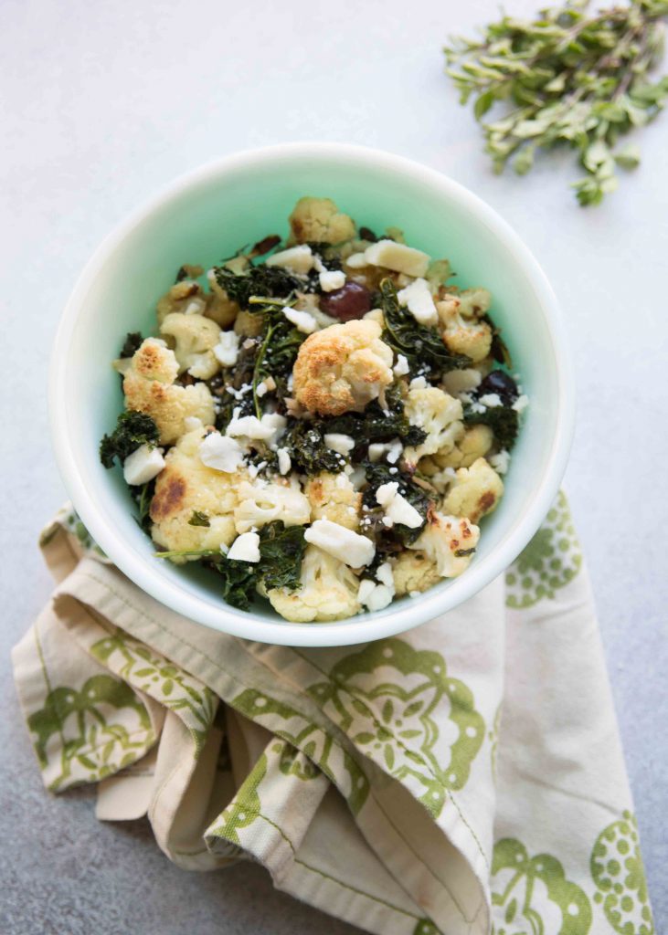 Mediterranean Cauliflower Kale Roast with Feta