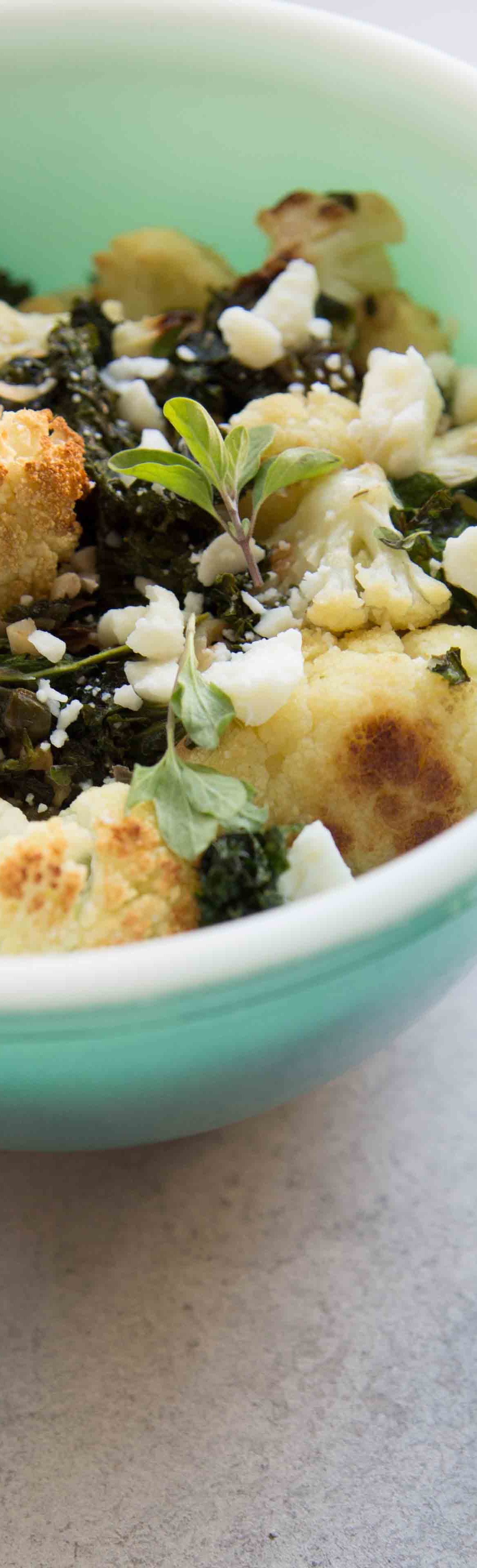 Mediterranean Cauliflower Kale Roast with Feta